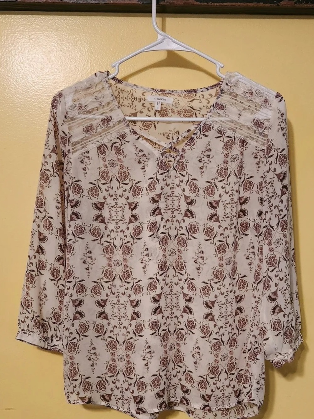 Ariya Beige Floral Lace-Trim Blouse